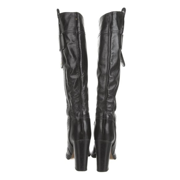 New CHLOE 36 Black Distressed Leather Knee-High Chunky Heel Boots - Picture 10 of 10